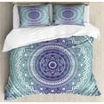 thumbnail image 1 of Navy and Teal Duvet Cover Set, Ombre Mandala Old Art Effects Bohemian Pattern Illustration, Decorative 3 Piece Bedding Set with 2 Pillow Shams, Queen Size, Dark Blue White, by Ambesonne, 1 of 3