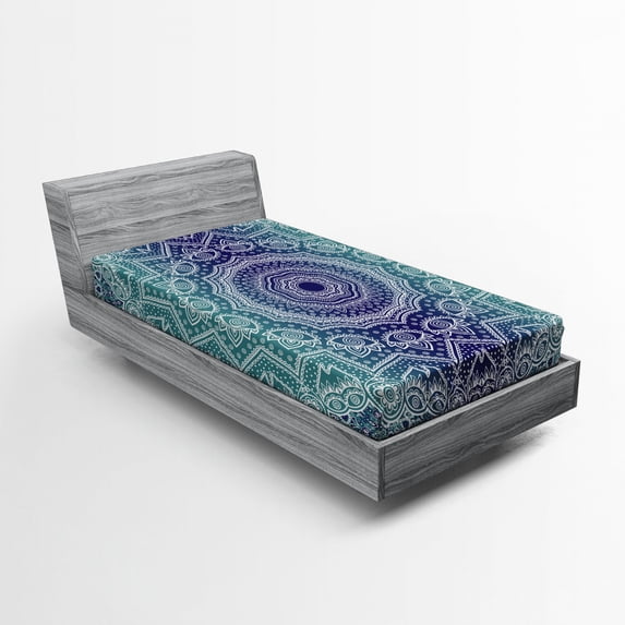 Ambesonne Navy and Teal Fitted Sheet, Ombre Tribe, Twin XL Size, Dark Blue Teal