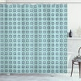 thumbnail image 1 of Navy and Teal Shower Curtain, Floral Design with Squares Rhombuses and Dots Abstract Geometric Pattern, Fabric Bathroom Set with Hooks, 69W X 84L Inches Extra Long, Multicolor, by Ambesonne, 1 of 3