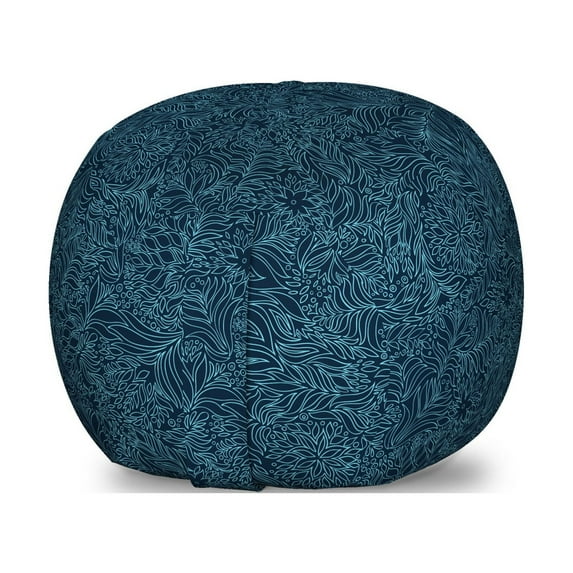 Navy and Teal Storage Toy Bag Chair, Abstract Flourish Nature Inspired Pattern Leaves Blossoms, Stuffed Animal Organizer Washable Bag, Small Size, Dark Blue Turquoise, by Ambesonne