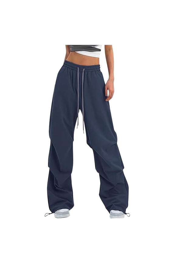 Navy Teen Girls Loose Fit Trousers Pants Sweat Pants for Women Track Athletic Pleated Quick Dry Flared Bell Bottom Paperbag Basic Bootcut Leg Summer Fall 2026 L