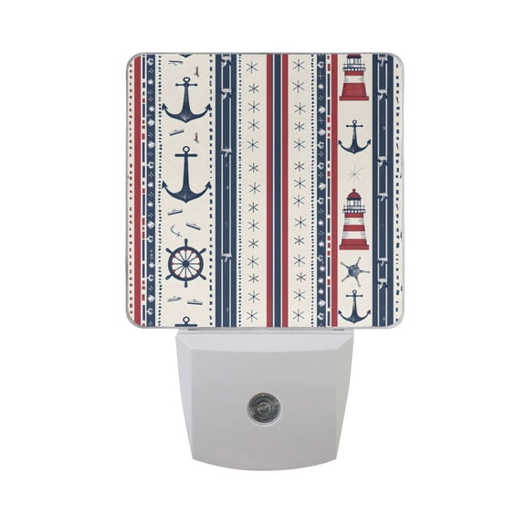 Navy Theme Stripes Wheels Lighthouses LED Night Light with Smart Sensor Plug Into Wall Dusk to Dawn 2 packs