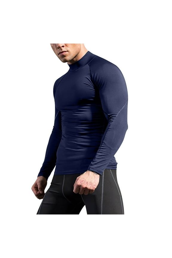 Navy Thin Basic Sport Athletic Running Going Out T Shirts for Man Summer Fall Long Sleeve Boat Collared Neck Bodycon Tee Shirt Tops Man 2026 Clothes Fashion XXL