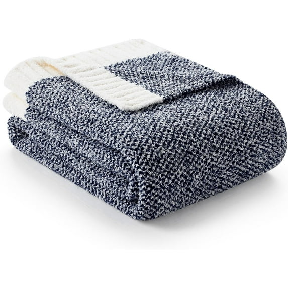 Navy Throw Blanket for Couch, Oversized Throw XL Super Soft Warm Blankets Cozy Knit Fuzzy Lightweight Throws for Sofa, Bed, Living Room, Heather Navy, 50x70 inches