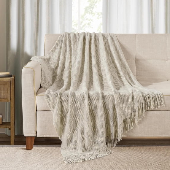 Navy Throw Blanket Textured Solid Soft Sofa Couch Decorative Knitted Blanket, 50" x 60" Navy