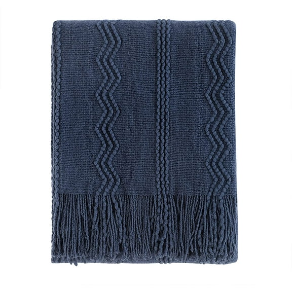 Navy Throw Blanket Textured Solid Soft Sofa Couch Decorative Knitted Blanket, 50" x 60" Navy