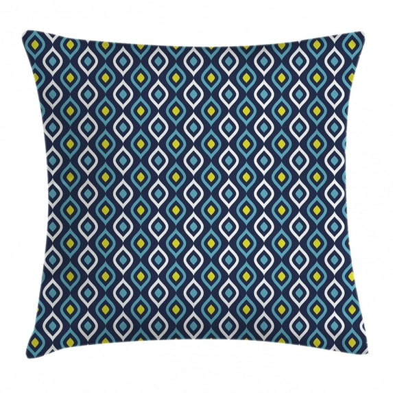 Navy Throw Pillow Cushion Cover, Abstract Leaf Form with Inner Circle Spots in Vibrant Tones Hippie Pattern, Decorative Square Accent Pillow Case, 24 X 24 Inches, Dark Blue Yellow White, by Ambesonne