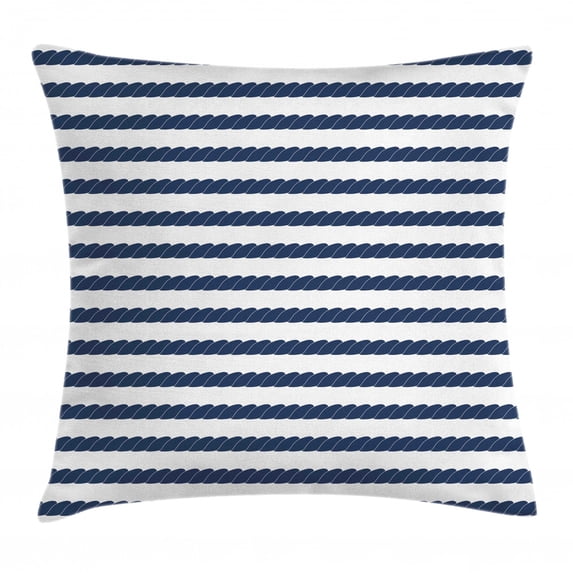 Navy Throw Pillow Cushion Cover, Nautical Rope in Horizontal Style Marine Army Sea Life Ocean Pacific Art Print, Decorative Square Accent Pillow Case, 18 X 18 Inches, Dark Blue White, by Ambesonne