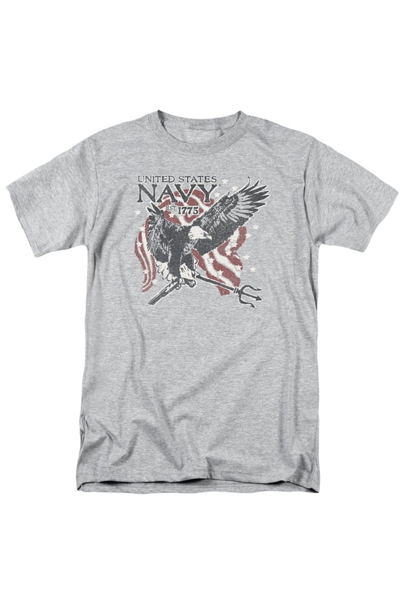 men's navy short sleeve t-shirt, trident athletic heather, small