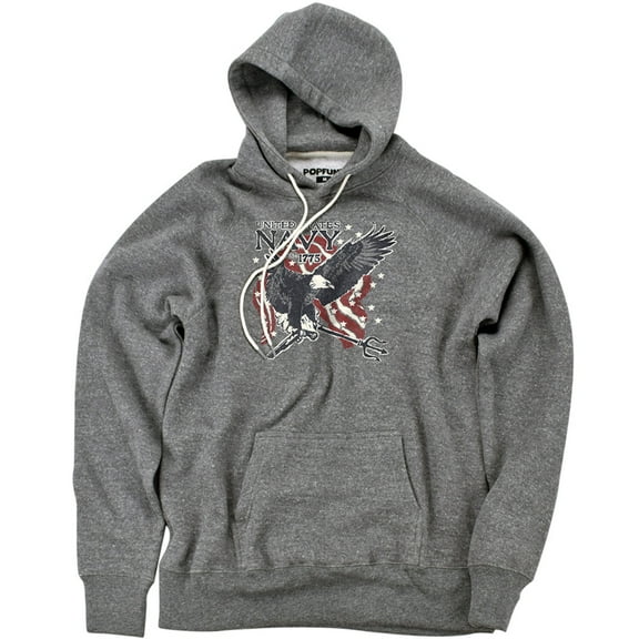 Navy Trident Unisex Adult Slim Fit Pull-Over Heather Hoodie, Athletic Heather, Large