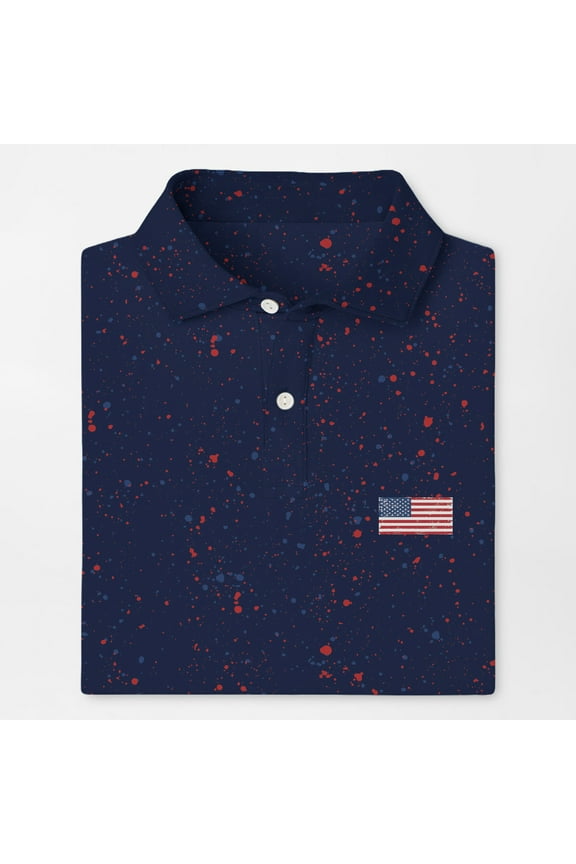 Navy USA Splatter Polo Shirt for Men Women American Golf Shirt Short Sleeve
