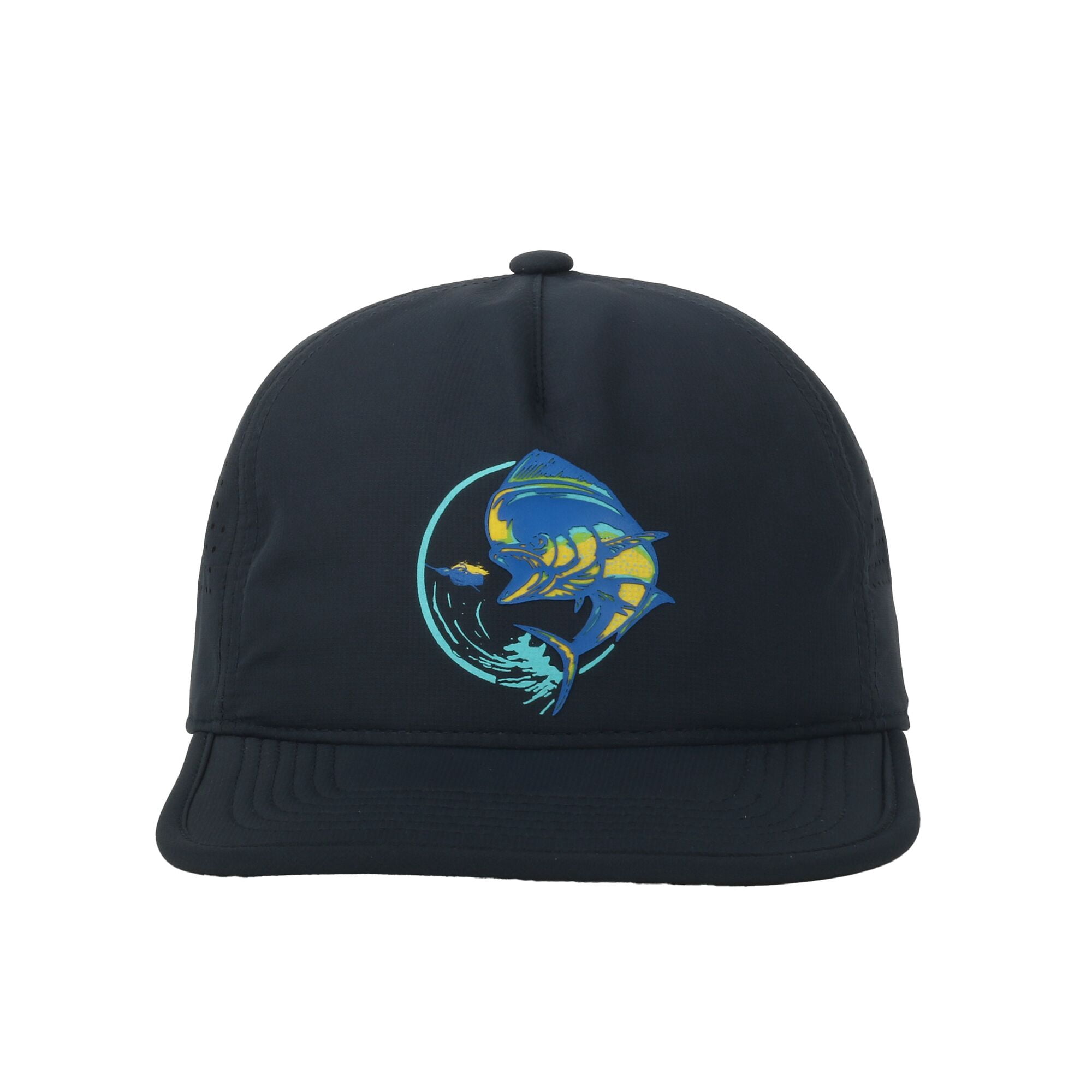 Navy Mahi Mahi 5-Panel Fishing Cap – Unstructured, Flat Bill Snapback, One Size