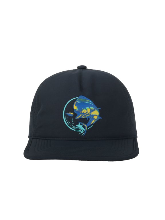 Navy Mahi Mahi 5-Panel Fishing Cap Unstructured, Flat Bill Snapback, One Size