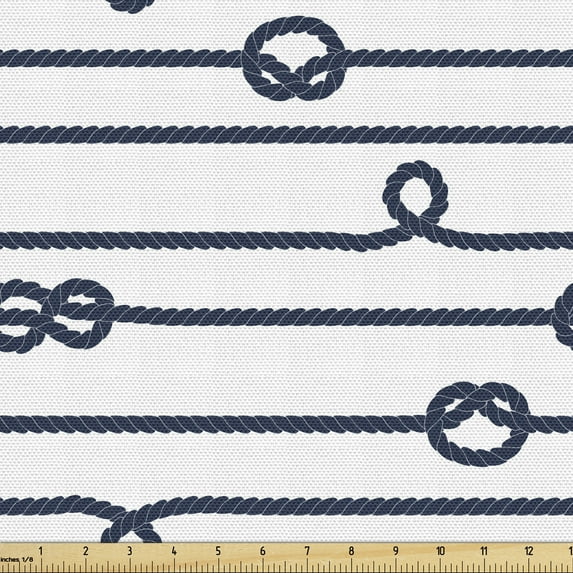 Ambesonne Navy Fabric by the Yard Upholstery, Sea Marine Nautical Knots, 3 Yards, Navy Blue and White