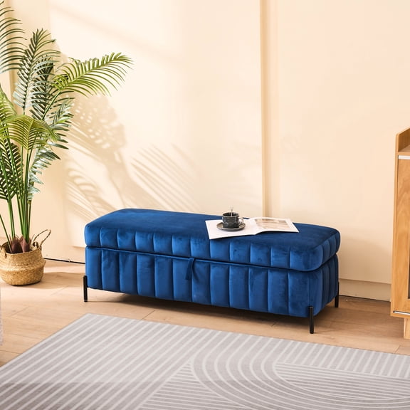 Navy Velvet Bench with Storage Function / Ideal for Enjoying Afternoon Tea