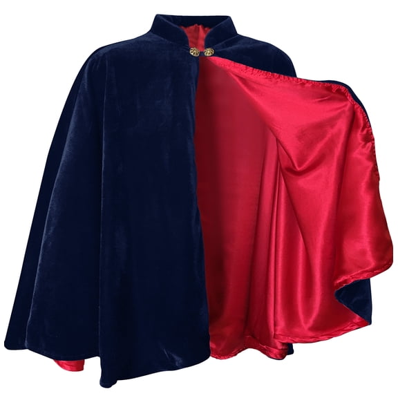Navy Velvet Cape Capelet Lined in RED satin Vampire Cloak, Costume for Halloween, Witch, Medieval Cosplay, Goth or Victorian