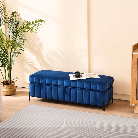 Navy Velvet - Windowsill Tea - enjoying Stool with Storage - Bedroom Window - Comfortable and Organized Space