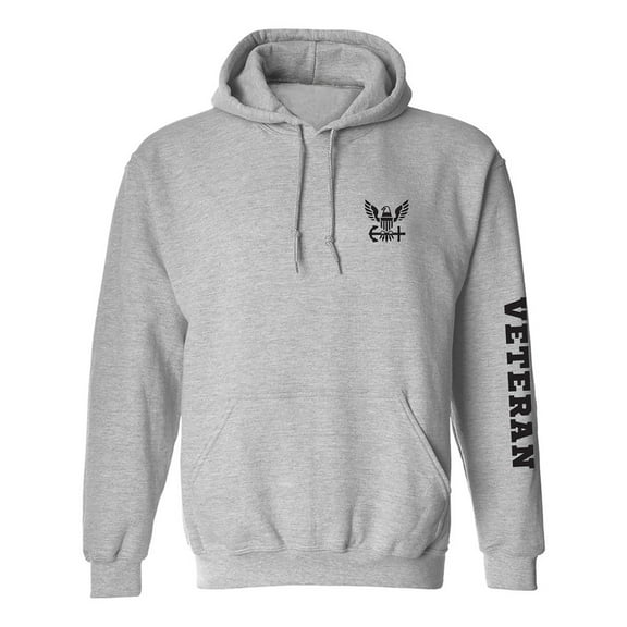 Navy "Veteran" Black Sleeve Print Adult Hooded Sweatshirt