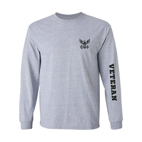 Navy "Veteran" Black Sleeve Print Adult Long Sleeve T-shirt