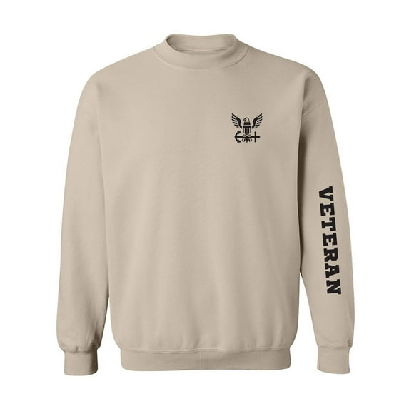 Navy "Veteran" Black Sleeve Print Crewneck Sweatshirt