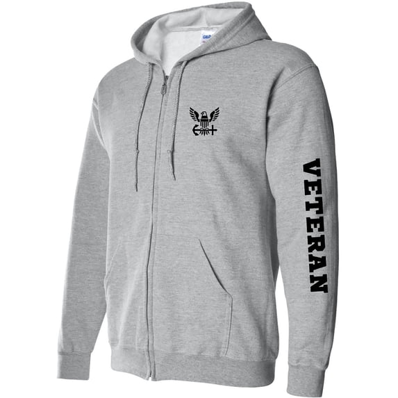 Navy "Veteran" Black Sleeve Print Full-Zip Hooded Sweatshirt