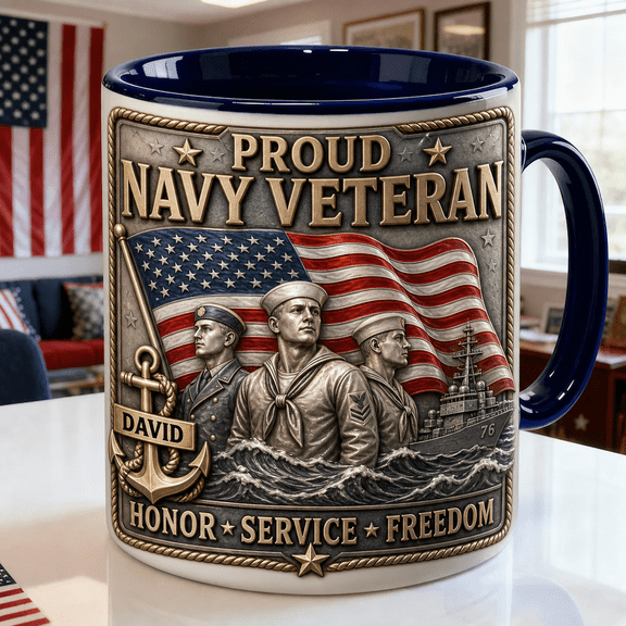 Navy Veteran Freedom Mug 3D Effect Printed Coffee Cup for Patriotic Veteran Gifts