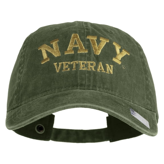 Navy Veteran Letters Embroidered Washed Solid Pigment Dyed Cotton Twill Brass Buckle Cap - Olive OSFM