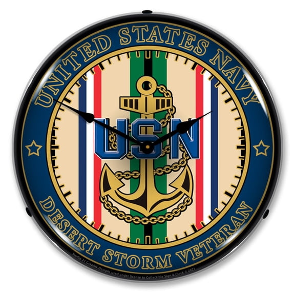 Collectable Sign and Clock Navy Veteran Operation Desert Storm LED Lighted Premium Wall Clock