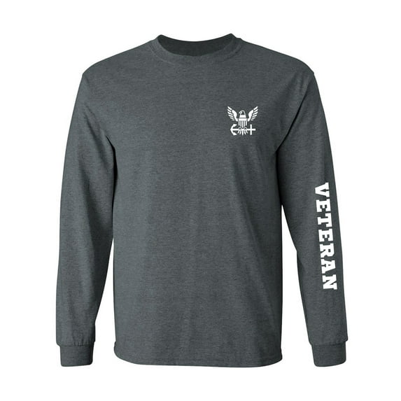 Navy "Veteran" White Sleeve Print Adult Long Sleeve T-shirt