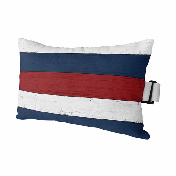 Navy Vintage Barn Wood Board Outdoor Pillow for Chaise Lounge Chair,Rustic Blue Red White Plank Waterproof Headrest Lumbar Pillows with Insert&Elastic Strap for Patio Pool Garden Chairs Decor,1 Pack