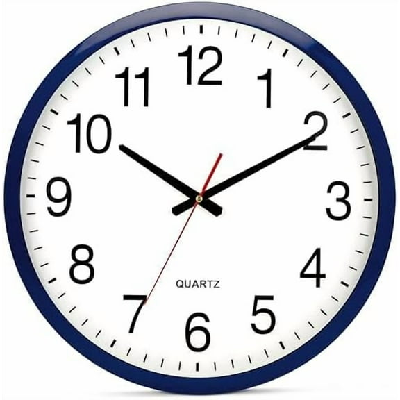 Navy Wall Clock Silent Non Ticking - XL 18 Inch Quality Quartz Battery Operated Round Easy to Read Home/Office/Classroom/School Clock