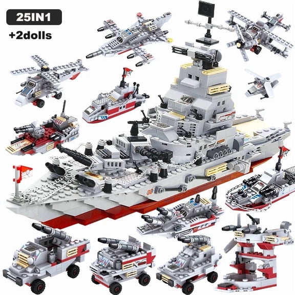 Navy War Chariot Ship Army Boat Plane Model Warships Building Blocks Compatible With Lego Construction Set for Boys Bricks Toys