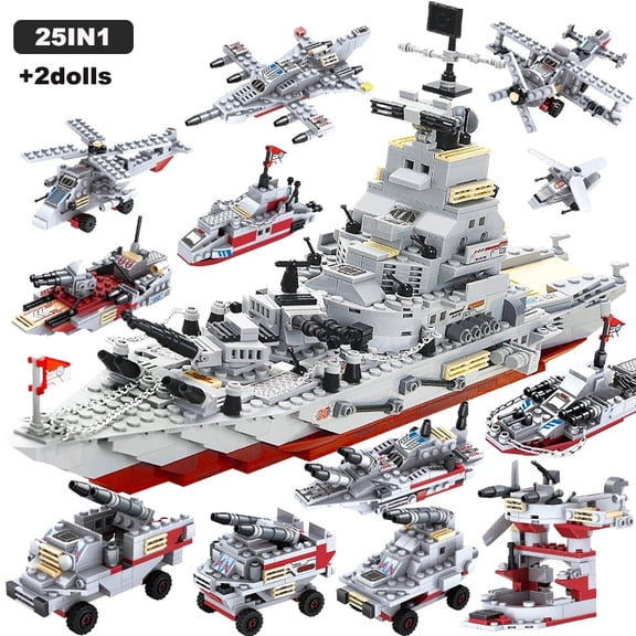 Navy War Chariot Ship Army Boat Plane Model Warships Building Blocks Compatible With Lego Construction Set for Boys Bricks Toys