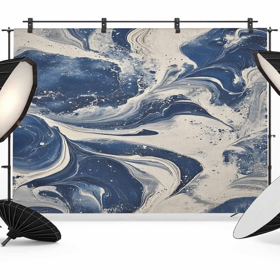 Navy White Backdrop for Photography, Fabric Photo Background Backdrop, Marble Modern Artwork Photo Booth Background for Portrait Photoshoot Video Wedding Studio Decoration Banner 7x5ft