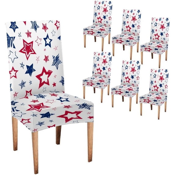 Navy and White Dining Chair Cover Set of 6 Abstract Urban with Stars Colored as USA Flag Stretch Spandex Kitchen Chair Slipcovers Removable Washable Geometric Parsons Chair Cover