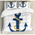 thumbnail image 1 of Navy White Duvet Cover Set Queen Size, Nautical Themed Graphic of Cartoon Dark Sky Blue Colored Anchor with Rope, Decorative 3 Piece Bedding Set with 2 Pillow Shams, White Multicolor, by Ambesonne, 1 of 3