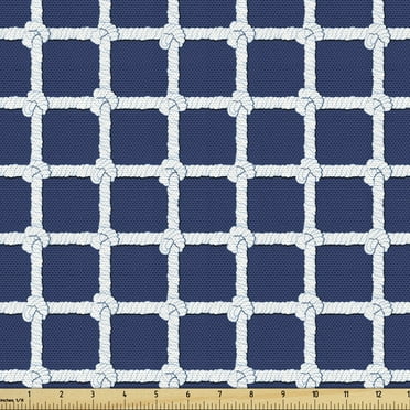 Ambesonne Navy White Fabric by the Yard Upholstery, Sailor Squares Grid, 1 Yard, Night Blue White