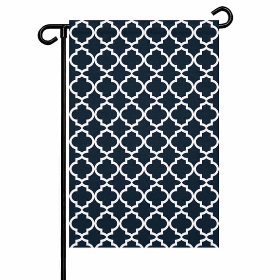Navy White Geometric Garden Flags for Outside Minimalist Morocco Pattern Double Sided Yard Flags Outdoor House Decoration, Small 12X18 Inch,