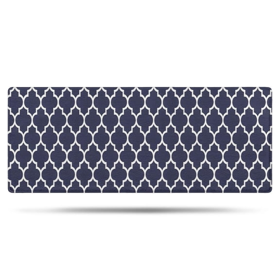 Navy and White Geometric Lattice Pattern Bathroom Rugs Mat,Non Slip Microfiber Bathroom Rug,Rubber Backing,Soft Bathroom Mats for Bathroom Floor,Tub and Shower,60x24in(150x60cm)