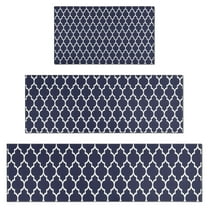 Navy and White Geometric Lattice Pattern Kitchen Rugs Sets Of 3,Kitchen Runner Rugs Non Skid Washable,Decorative Kitchen Floor Mats for Kitchen,Sink,Laundry,17"x30" 17"x47" 17"x59"