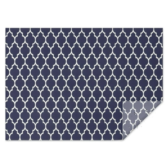 Navy and White Geometric Lattice Pattern Rectangle Tablecloth 60"x84",Waterproof Polyester Rectangle Table Cloth, Wipeable Spillproof Polyester Tablecloth for Dining, Camping, Indoor and Outdoor