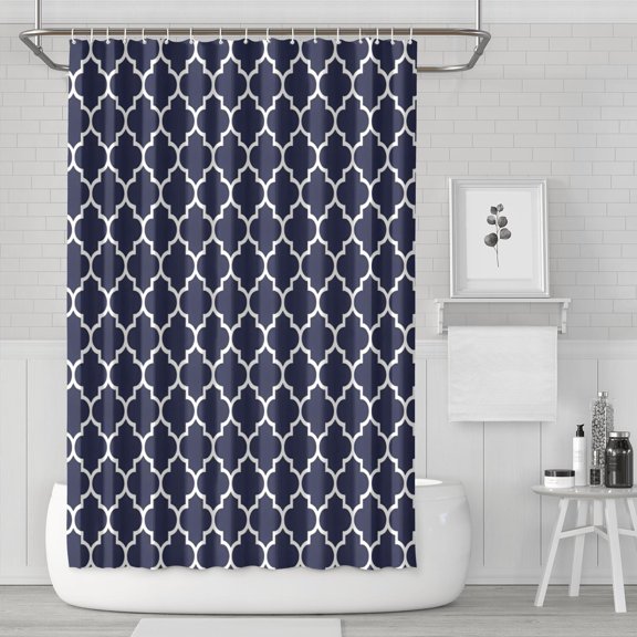 Navy and White Geometric Lattice Pattern Shower Curtain 72"x72" ,Bathroom Decorative Shower Curtains Set with 12 Hooks,Modern Waterproof Washable Shower Curtain