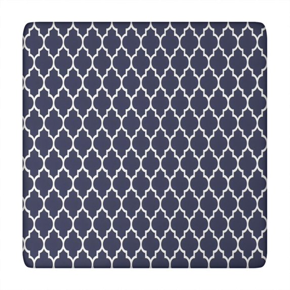 Navy and White Geometric Lattice Pattern Square Fitted Tablecloth with Elastic Edge,Square Table Cover,Washable Elastic Table Cover for Home Kitchen Party Decor 34"x34"
