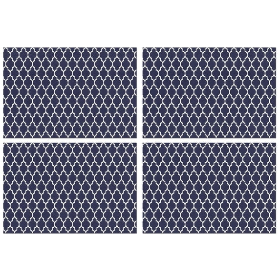 Navy and White Geometric Lattice Pattern Summer Placemats Table Placemats Set Of 4-Linen Kitchen Washable Placemats Table Mats 11.8"x17.7" Non-Slip Heat Resistant