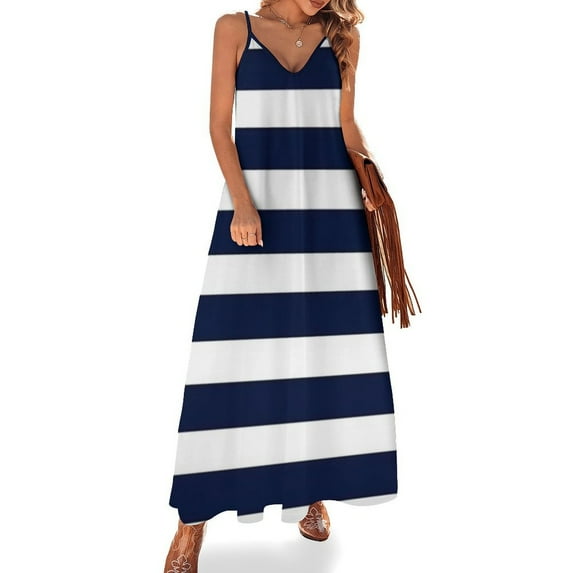 Navy White Horizontal Striped Pattern Sleeveless Dress Dresses Women Summer Women's Summer Clothing