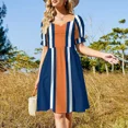 thumbnail image 1 of Navy White & Orange Vertical Power Stripe Sleeveless Dress Women's summer long dress evening dress women, 1 of 6