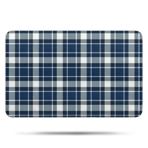 Navy White Plaid Checkered Pattern Bathroom Rugs Mat,Non Slip Microfiber Bathroom Rug,Rubber Backing,Soft Bathroom Mats for Bathroom Floor,Tub and Shower,17x27in(43x68cm)