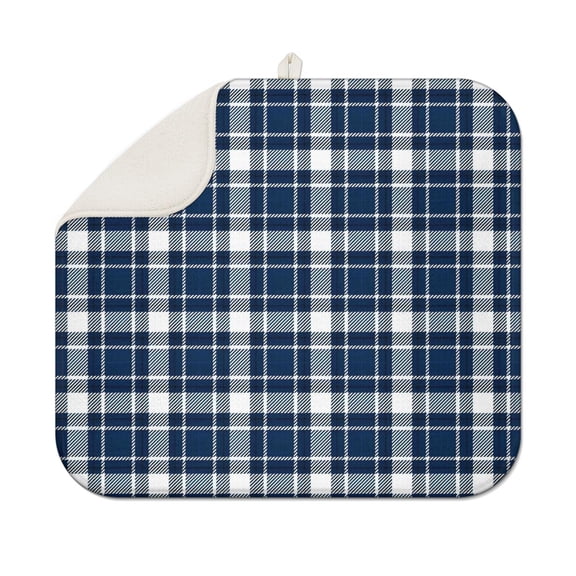 Navy White Plaid Checkered Pattern Dish Drying Mat for Kitchen 1 Pack, Ultra Absorbent Microfiber Dishes Drainer Mats,16"x18"