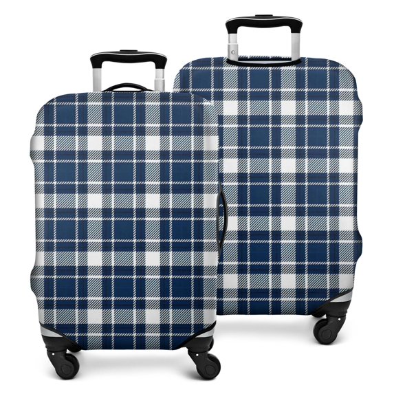 Navy White Plaid Checkered Pattern Luggage Cover Fashion Suitcase Cover Baggage Covers Fit 25-28 Inch Luggage (Go Travel)