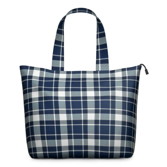 Navy White Plaid Checkered Pattern Travel Tote Bags for Women Carry On,Large Weekender Bags for Women Travel,Multi Functional Duffle Bag for Work,Shopping,Sports